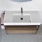 Console Sink Vanity With Ceramic Sink and Natural Brown Oak Drawer